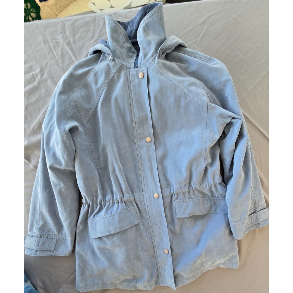 Vtg Gallery Petite Utility Jacket Women S Velvet Blue Zip Front Snap Old Money